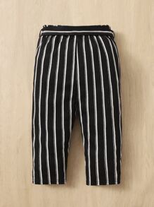 SHEIN Leap Crew Baby Striped Print Belted Trousers - Black - View 2