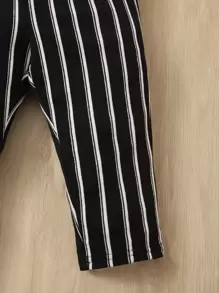 SHEIN Leap Crew Baby Striped Print Belted Trousers - Black - View 3