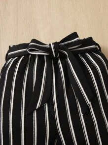 SHEIN Leap Crew Baby Striped Print Belted Trousers - Black - View 4