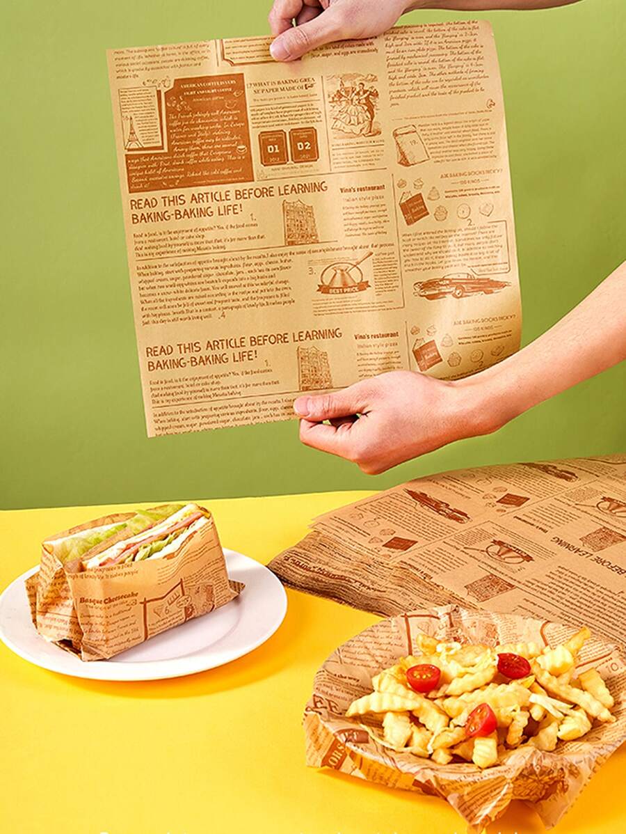 30 piezas Papel para hornear con estampado de letra - Marrón - Ver 1