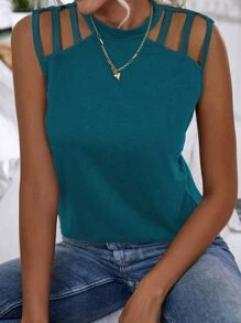 SHEIN Unity Keyhole Back Cutout Detail Tank Top - Teal Blue - View 5