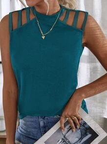 SHEIN Unity Keyhole Back Cutout Detail Tank Top - Teal Blue - View 7