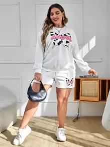 SHEIN Qutie Quần Short kích thước lớn Dây kéo Lá thư Loại bướm Giải trí - trắng - Xem 4