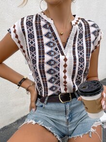 Breezaya 幾何印花蝙蝠袖襯衫 - 彩色 - 查看 5