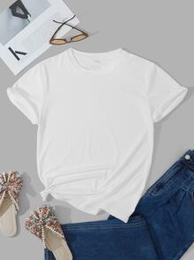 INAWLY Solid Round Neck Tee