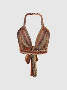 SHEIN MOD Top halter con estampado de cheurón con cordón delantero - Multicolor - Ver 2