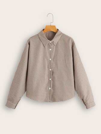 Kariertes Hemd mit Knopfleiste und langen Ärmeln