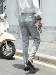 Manfinity Mode Men Suit Pants Nút Túi Dây kéo Sọc ca rô - Màu Xám nhạt - Xem 2