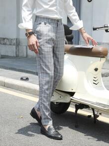 Manfinity Mode Men Suit Pants Nút Túi Dây kéo Sọc ca rô - Màu Xám nhạt - Xem 3