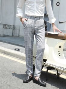 Manfinity Mode Men Suit Pants Nút Túi Dây kéo Sọc ca rô - Màu Xám nhạt - Xem 6