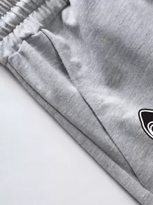 Aesthetic Post--Loose Fit Men's Short With Letter Print, Contrast Trimming And Drawstring Waist - Light Grey - View 4