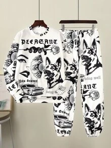 Manfinity Roghcode Bộ hai mảnh Nam Dây kéo Thú vật Lá thư Giải trí - Màu be - Xem 1