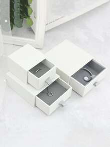 1 Hộp Đựng Trang Sức Bằng Giấy, Hộp Đựng Trang Sức Màu Trơn Tối Giản Cho Gia Đình - trắng - Xem 2