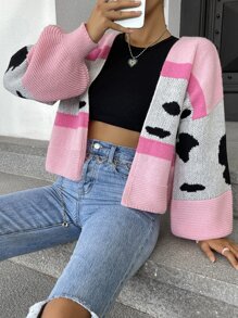 SHEIN Unity Áo khoác cardigan tay dài họa tiết đồ họa khối màu, áo dài tay - Nhiều màu - Xem 3