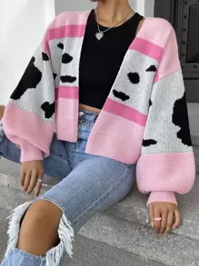 SHEIN Unity Áo khoác cardigan tay dài họa tiết đồ họa khối màu, áo dài tay - Nhiều màu - Xem 4