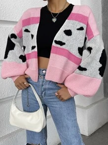 SHEIN Unity Áo khoác cardigan tay dài họa tiết đồ họa khối màu, áo dài tay - Nhiều màu - Xem 5