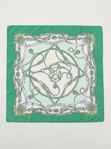 Bandana estilosa con diseño elegante de estampado de cadena y cinturón, ideal como pañuelo, bandana para el cabello, cinta para la cabeza para darle un estilo elegante a su apariencia - Verde - Ver 2