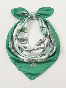 Bandana estilosa con diseño elegante de estampado de cadena y cinturón, ideal como pañuelo, bandana para el cabello, cinta para la cabeza para darle un estilo elegante a su apariencia - Verde - Ver 4