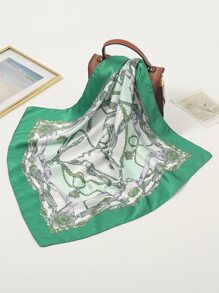 Bandana estilosa con diseño elegante de estampado de cadena y cinturón, ideal como pañuelo, bandana para el cabello, cinta para la cabeza para darle un estilo elegante a su apariencia - Verde - Ver 5