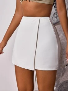 SHEIN SXY Zip Back Wrap Front Bodycon Skirt - White - View 4