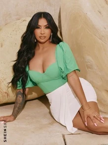 SHEIN SXY Zip Back Wrap Front Bodycon Skirt - White - View 3