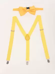Men Patch Decor Suspenders & Bow Tie - Yellow - View 1