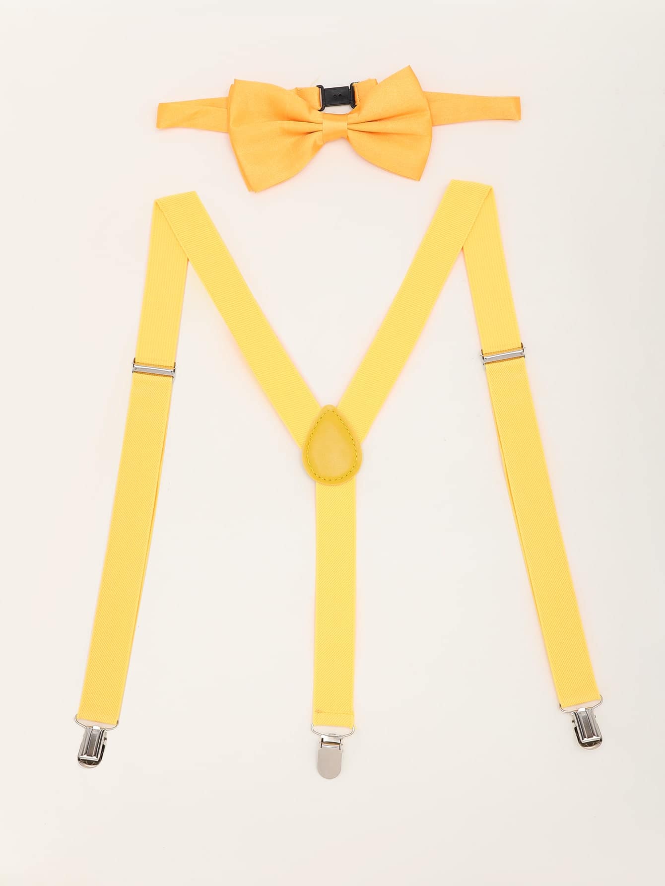 Men Patch Decor Suspenders & Bow Tie - Yellow - View 1