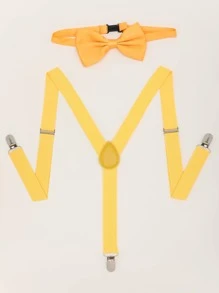 Men Patch Decor Suspenders & Bow Tie - Yellow - View 2