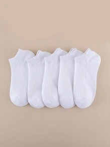 5pairs Solid Ankle Socks - White - View 1
