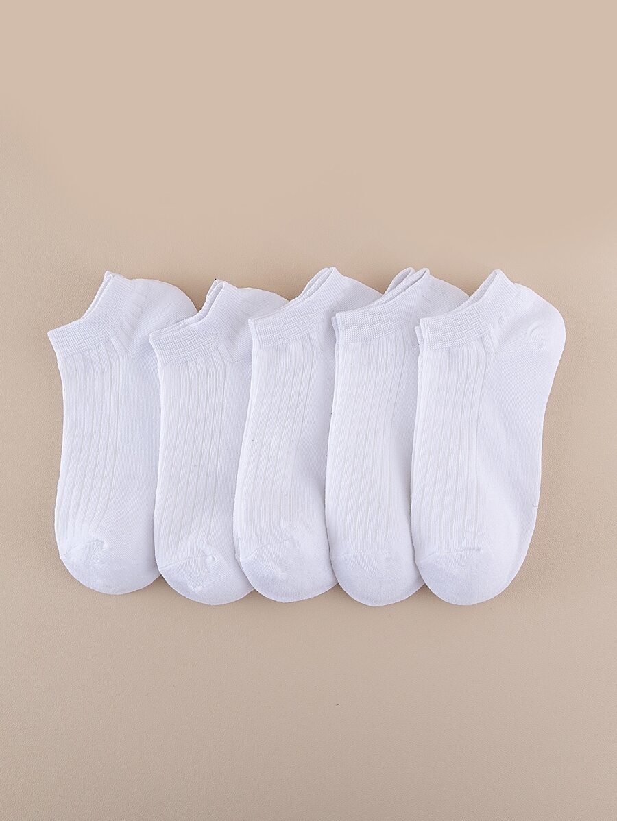 5pairs Solid Ankle Socks - White - View 1