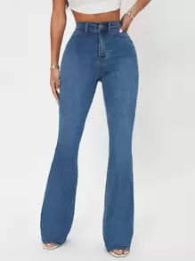 Flexra High Waist Flare Leg Jeans - Medium Wash - View 2