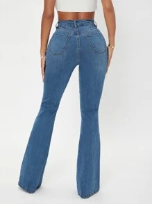Flexra High Waist Flare Leg Jeans - Medium Wash - View 3