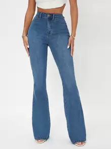 Flexra High Waist Flare Leg Jeans - Medium Wash - View 5