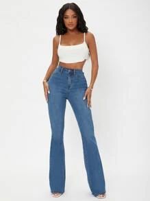 Flexra High Waist Flare Leg Jeans - Medium Wash - View 6