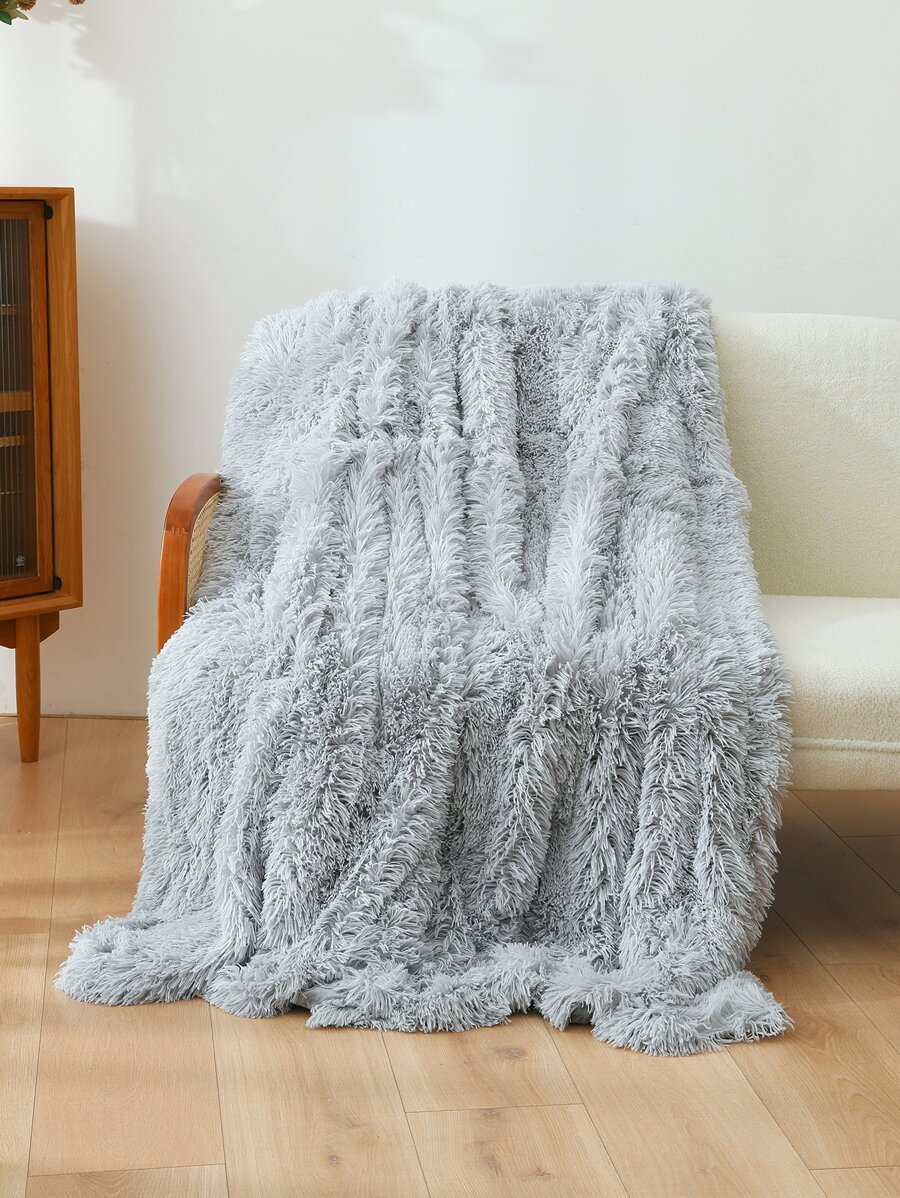 1pc Plain Plush Blanket - Light Grey - View 1