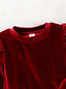 SHEIN Playful Pals Baby Ruffle Trim Sweatshirt & Joggers - Burgundy - View 4