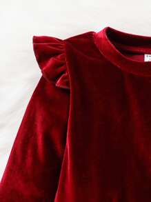 SHEIN Playful Pals Baby Ruffle Trim Sweatshirt & Joggers - Burgundy - View 3