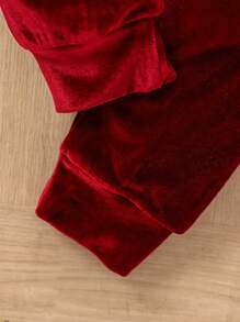 SHEIN Playful Pals Baby Ruffle Trim Sweatshirt & Joggers - Burgundy - View 5