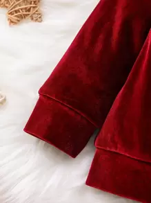 SHEIN Playful Pals Baby Ruffle Trim Sweatshirt & Joggers - Burgundy - View 6