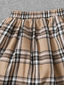 SHEIN 女孩荷葉邊T恤和格紋半身裙不附腰帶