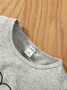 小女童卡通和心形圖案睡衣套裝 - 淺灰色 - 查看 5