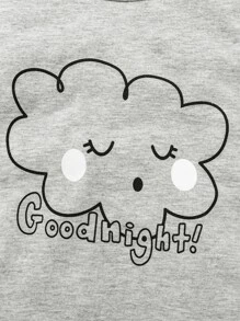 小女童卡通和心形圖案睡衣套裝 - 淺灰色 - 查看 7