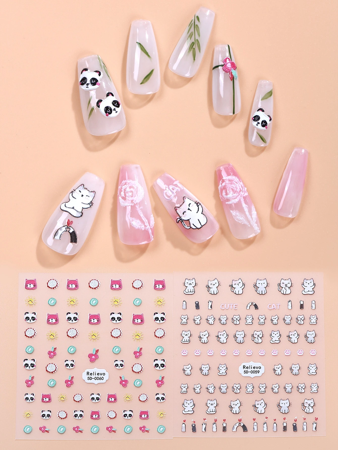2sheets Cartoon Panda & Cat Print Nail Art Sticker | SHEIN USA
