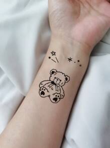 2 hojas Pegatina tatuaje con patrón de oso de dibujos animados - Negro - Ver 3