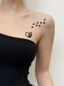 2 hojas Pegatina tatuaje con patrón de oso de dibujos animados - Negro - Ver 4