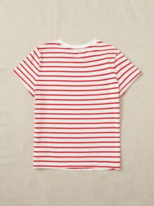 SHEIN EZwear Heart Embroidery Striped Tee