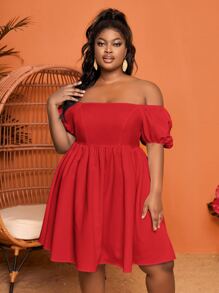 Slaydiva Plus Off Shoulder Puff Sleeve Dress