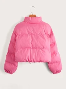 SHEIN EZwear Áo khoác đệm có dây rút, kéo khóa thả vai - Hồng - Xem 2