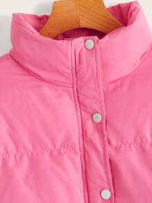 SHEIN EZwear Áo khoác đệm có dây rút, kéo khóa thả vai - Hồng - Xem 3