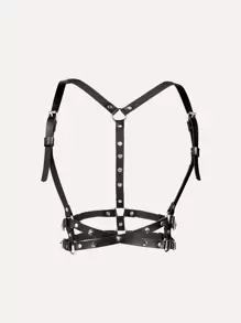 Cinturón de cintura estilo punk para mujer con correa y jaula para el cuerpo gótico, disfraz gótico de fiesta de cosplay ajustable, ropa de Halloween rave, cinturón de bondage con púas oscuras y arnés para el cuerpo - Negro - Ver 1